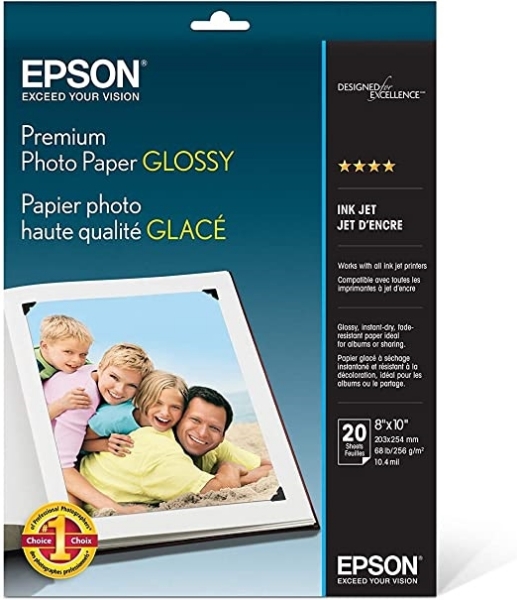 EPSON Premium Photo Paper Glossy Borderless 252gsm 8"x10" - 20 Sheets