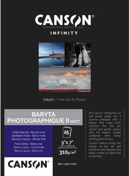 Canson Infinity Baryta Photographique II 310gsm Matte 5"x7" - 25 Sheets