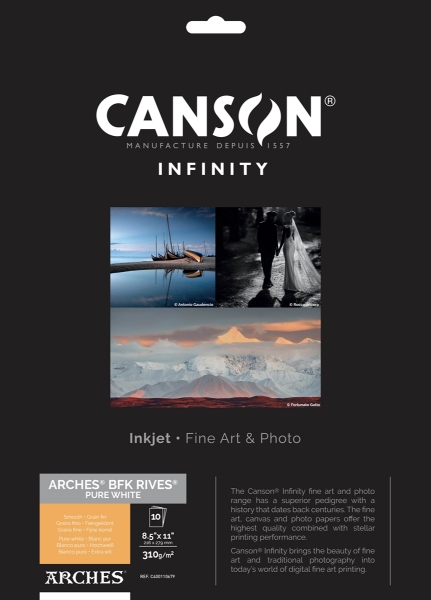 Canson Infinity ARCHES BFK Rives Pure White 310gsm Matte 8.5"x11" - 10 Sheets