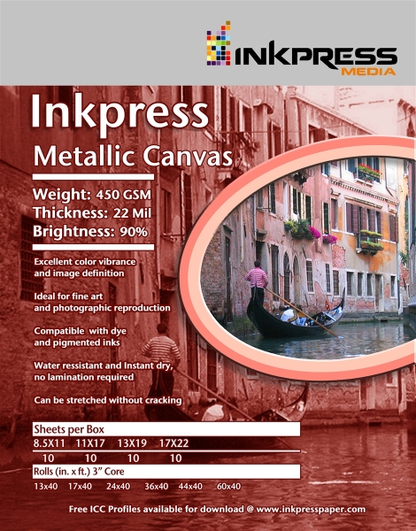 Inkpress Metallic Canvas 450gsm 13" x 19" - 10 Sheets