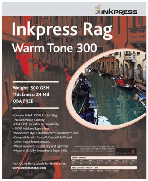 Inkpress Rag Warm Tone 300 2-Sided 11" x 17" - 25 Sheets