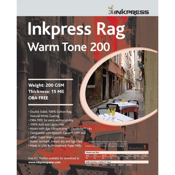Inkpress Rag Warm Tone 200gsm 2-Sided 8" x 10" - 25 Sheets