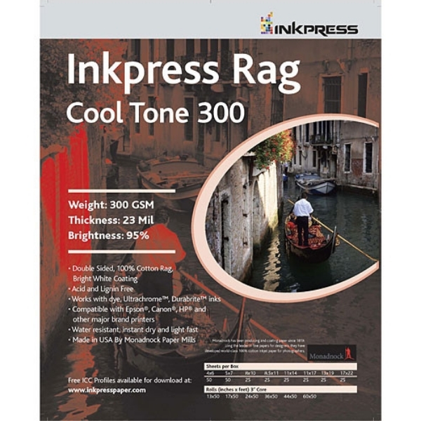 Inkpress Rag Cool Tone 300gsm 8"x10" - 25 Sheets
